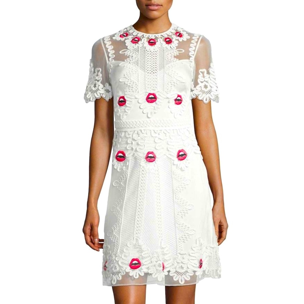 TEMPERLEY LONDON Lace & Lip Embroidery Mini Dress